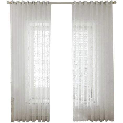 ASUPERMALL Blanc Sheer Rideau Avec Fenetre Voile Ring Top Pour Cuisine, Chambre A Coucher Et Salle De Sejour, 2 Panel, 140*260Cm -Rideau et tringle Soldes 2024 23392309 1