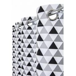 RIDEAUDISCOUNT Rideau Tamisant 100% Coton 140 X 260 Cm à Oeillets Imprimé Motifs Triangles Gris - Gris