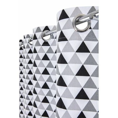 RIDEAUDISCOUNT Rideau Tamisant 100% Coton 140 X 260 Cm à Oeillets Imprimé Motifs Triangles Gris - Gris 1 RIDEAUDISCOUNT Rideau Tamisant 100% Coton 140 X 260 Cm à Oeillets Imprimé Motifs Triangles Gris - Gris