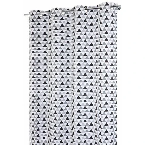 RIDEAUDISCOUNT Rideau Tamisant 100% Coton 140 X 260 Cm à Oeillets Imprimé Motifs Triangles Gris - Gris 2 RIDEAUDISCOUNT Rideau Tamisant 100% Coton 140 X 260 Cm à Oeillets Imprimé Motifs Triangles Gris - Gris – Image 2