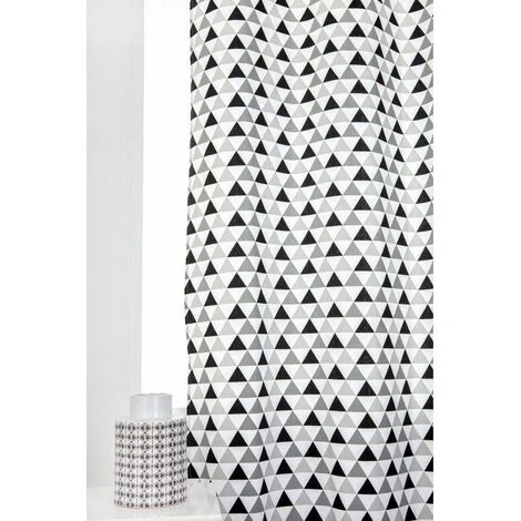 RIDEAUDISCOUNT Rideau Tamisant 100% Coton 140 X 260 Cm à Oeillets Imprimé Motifs Triangles Gris - Gris 3 RIDEAUDISCOUNT Rideau Tamisant 100% Coton 140 X 260 Cm à Oeillets Imprimé Motifs Triangles Gris - Gris – Image 3