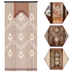 ZEBRAA Rideau De Porte En Bois - Séparation De Porche En Perle En Bois 90x220cm 31 Lignes