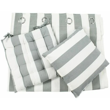 THEDECOFACTORY CÔTE OUEST - Rideau En Coton à Oeillets à Rayures Gris Et écru 150x250 - Gris 3 THEDECOFACTORY CÔTE OUEST - Rideau En Coton à Oeillets à Rayures Gris Et écru 150x250 - Gris – Image 3