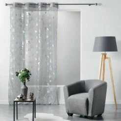HOMEMAISON Voilage Imprimé Métallisé Gris/Argent 140 X 240 Cm - Gris/Argent