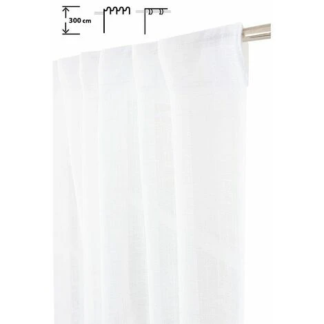 RIDEAUDISCOUNT Rideau Tamisant 135 X 300 Cm à Galon Fronceur Et Pattes Cachées Grande Hauteur Effet Lin Uni Blanc - Blanc 1 RIDEAUDISCOUNT Rideau Tamisant 135 X 300 Cm à Galon Fronceur Et Pattes Cachées Grande Hauteur Effet Lin Uni Blanc - Blanc