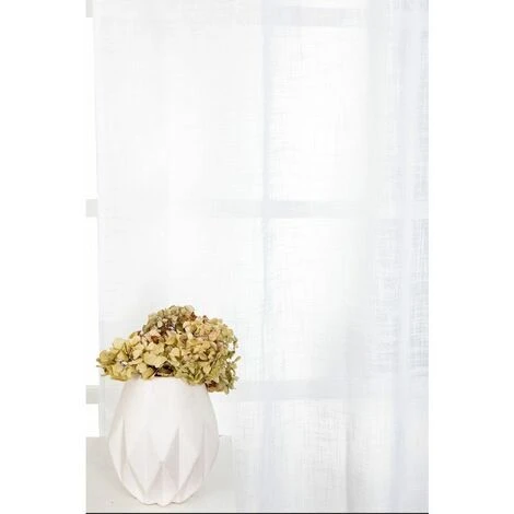 RIDEAUDISCOUNT Rideau Tamisant 135 X 300 Cm à Galon Fronceur Et Pattes Cachées Grande Hauteur Effet Lin Uni Blanc - Blanc 3 RIDEAUDISCOUNT Rideau Tamisant 135 X 300 Cm à Galon Fronceur Et Pattes Cachées Grande Hauteur Effet Lin Uni Blanc - Blanc – Image 3