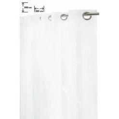 RIDEAUDISCOUNT Voilage 280 X 300 Cm Quatorze Oeillets Grande Largeur Grande Hauteur Effet Naturel Fines Rayures Relief Blanc - Blanc