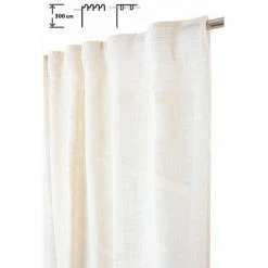 RIDEAUDISCOUNT Rideau Tamisant 135 X 300 Cm à Galon Fronceur Et Pattes Cachées Grande Hauteur Effet Lin Uni Ecru - Ecru