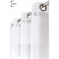 RIDEAUDISCOUNT Voilage 140 X 350 Cm à Oeillets Trés Grande Hauteur Rayures Horizontales Blanc - Blanc