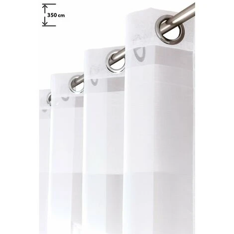RIDEAUDISCOUNT Voilage 140 X 350 Cm à Oeillets Trés Grande Hauteur Rayures Horizontales Blanc - Blanc 1 RIDEAUDISCOUNT Voilage 140 X 350 Cm à Oeillets Trés Grande Hauteur Rayures Horizontales Blanc - Blanc