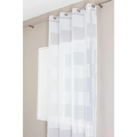 RIDEAUDISCOUNT Voilage 140 X 350 Cm à Oeillets Trés Grande Hauteur Rayures Horizontales Blanc - Blanc 2 RIDEAUDISCOUNT Voilage 140 X 350 Cm à Oeillets Trés Grande Hauteur Rayures Horizontales Blanc - Blanc – Image 2