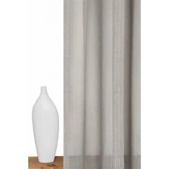 RIDEAUDISCOUNT Voilage 280 X 300 Cm Quatorze Oeillets Grande Largeur Grande Hauteur Effet Naturel Fines Rayures Relief Taupe - Ecru -Rideau et tringle Soldes 2024 25960388 4