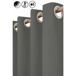 RIDEAUDISCOUNT Rideau Occultant Thermique Phonique 135 X 260 Cm à Oeillets Uni Gris Foncé - Gris