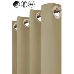 RIDEAUDISCOUNT Rideau Occultant Thermique Phonique 135 X 260 Cm à Oeillets Uni Taupe - Brun