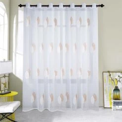 BEST INTERIOR Voilage Grande Largeur Feuille Beige 300x240cm - Beige