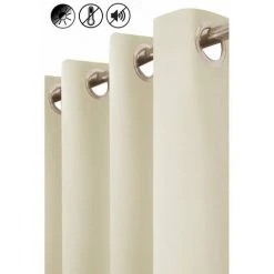 RIDEAUDISCOUNT Rideau Occultant Thermique Phonique 135 X 260 Cm à Oeillets Uni Ecru - Ecru