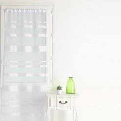 HOMEMAISON Vitrage En étamine à Rayures Blanc 90 X 210 Cm - Blanc