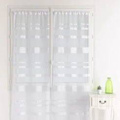 HOMEMAISON Paire De Vitrage En étamine à Rayures Blanc 70 X 210 Cm - Blanc