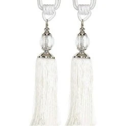 BETTERLIFE 1 Paire De Cravate De Rideau En Cristal Gland Cravate De Rideau En Corde / Pompon Fenêtre Coton Corde Cravate Boule (blanc)