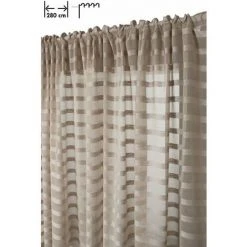 RIDEAUDISCOUNT Voilage Grande Largeur 280 X 240 Cm à Galon Fronceur Effet Lin Etamine Rayé Boho Style Naturel - Naturel
