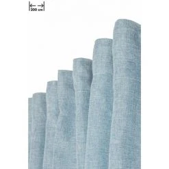 RIDEAUDISCOUNT Rideau Chiné 200 X 270 Cm Grande Largeur Grande Hauteur Galon Fronceur Effet Lin Naturel Bleu - Bleu