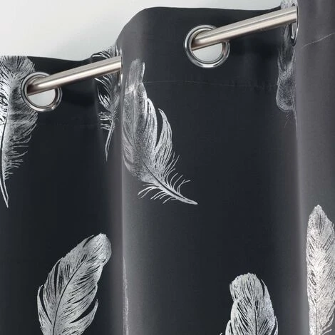 DOUCEUR D'INTÉRIEUR Rideau A Oeillets 135x240 Cm Occultant Imprime Metallise Swany Anthracite/argent - Anthracite/argent 2 DOUCEUR D'INTÉRIEUR Rideau A Oeillets 135x240 Cm Occultant Imprime Metallise Swany Anthracite/argent - Anthracite/argent – Image 2