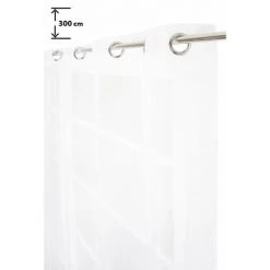 RIDEAUDISCOUNT Voilage 140 X 280 Cm à Oeillets Grande Hauteur Effet Lin Uni Blanc - Blanc