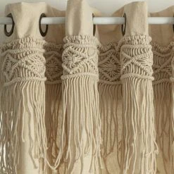 HOMEMAISON Rideau Avec Frise En Macramé Naturel 140 X 260 Cm - Naturel