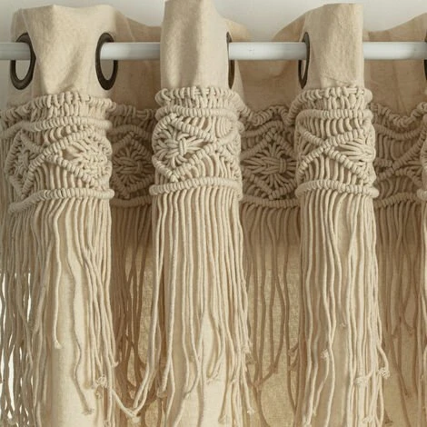 HOMEMAISON Rideau Avec Frise En Macramé Naturel 140 X 260 Cm - Naturel 1 HOMEMAISON Rideau Avec Frise En Macramé Naturel 140 X 260 Cm - Naturel