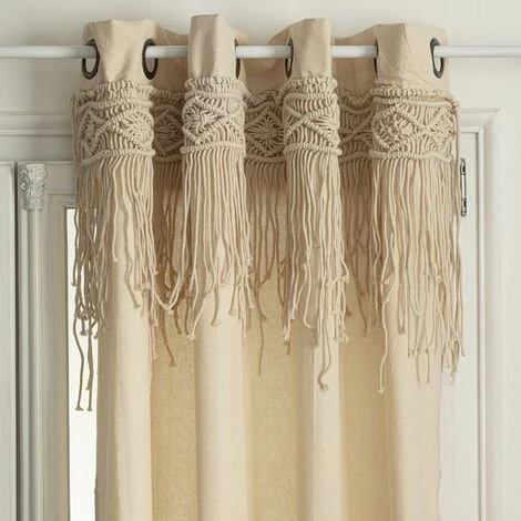HOMEMAISON Rideau Avec Frise En Macramé Naturel 140 X 260 Cm - Naturel 2 HOMEMAISON Rideau Avec Frise En Macramé Naturel 140 X 260 Cm - Naturel – Image 2