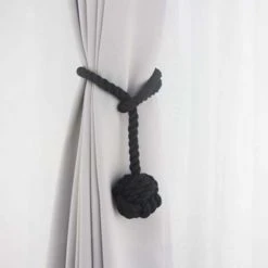 LONGZIMING 1 Paire D'embrasses De Rideau à La Maison à Tricoter à La Main Cordons De Retenue De Corde, Cravate De Rideau De Fenêtre Décorative, Cravate De Draperie Avec Boule Unique, Noir -Rideau et tringle Soldes 2024 28030721 3