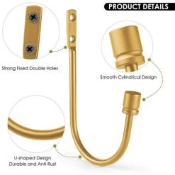 LONGZIMING 2 Pièces De Retenue De Rideau En Métal, Embrasses De Draperie Décoratives Murales Avec Vis, Retenues De Traitement De Fenêtre Robustes Pour La Décoration Intérieure, Doré -Rideau et tringle Soldes 2024 28030823 4