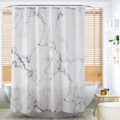 LONGZIMING Rideau De Douche En Marbre, Anti-moisissure, Antibactérien, Imperméable En Polyester Avec 12 Anneaux De Rideau De Douche Impression Numérique 3D, Rideaux De Douche Pour Baignoire Et Douche Dans La Salle De Bain, 180 * 200CM -Rideau et tringle Soldes 2024 28051031 3