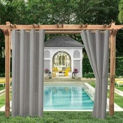 Kueatily Rideaux D'extérieur Jardin Patio Gazebo Rideau Occultant Coupe-vent Protection UV Résistant à La Moisissure, Rideaux Isolation Thermique Avec ?illet, L 132cm X H 213 Cm, 2 Panneaux, Gris Clair