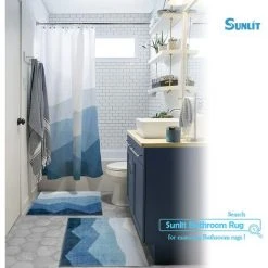 LONGZIMING Rideau De Douche Design, Rideau De Douche Populaire, Rideaux De Douche En Tissu Bleu Ombre Pour Décor De Salle De Bain, Rideaux De Salle De Bain Contemporains -Rideau et tringle Soldes 2024 28190976 3