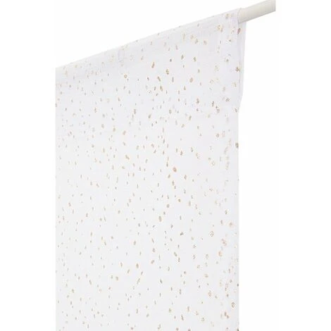 RIDEAUDISCOUNT Vitrage 80 X 160 Cm Passe Tringle Effet Lin Naturel Imprimé De Points Effet Feuille D'Or Blanc - Blanc 1 RIDEAUDISCOUNT Vitrage 80 X 160 Cm Passe Tringle Effet Lin Naturel Imprimé De Points Effet Feuille D'Or Blanc - Blanc