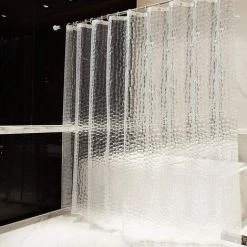 BRIDAY Rideau De Douche 240 X 200 Cm 100% EVA Semi-Transparent Imperméable Anti-moisissure Sans PVC 0.2mm D'épaisseur 3D Eau Cube Avec 16 Anneaux Salle De Bain Rideau Pour Salle De Bains