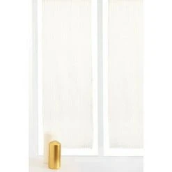 RIDEAUDISCOUNT Paire De Vitrages 60 X 180 Cm Passe Tringle Effet Lin Imprimé Fines Rayures Verticales Fil Lurex Doré Blancs - Blanc -Rideau et tringle Soldes 2024 28687587 3