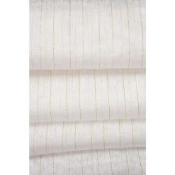 RIDEAUDISCOUNT Paire De Vitrages 60 X 180 Cm Passe Tringle Effet Lin Imprimé Fines Rayures Verticales Fil Lurex Doré Blancs - Blanc -Rideau et tringle Soldes 2024 28687587 4