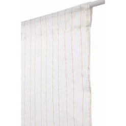 RIDEAUDISCOUNT Vitrage 90 X 210 Cm Passe Tringle Effet Lin Imprimé Fines Rayures Verticales Fil Lurex Doré Blancs - Blanc