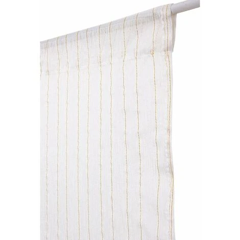 RIDEAUDISCOUNT Vitrage 90 X 210 Cm Passe Tringle Effet Lin Imprimé Fines Rayures Verticales Fil Lurex Doré Blancs - Blanc 1 RIDEAUDISCOUNT Vitrage 90 X 210 Cm Passe Tringle Effet Lin Imprimé Fines Rayures Verticales Fil Lurex Doré Blancs - Blanc