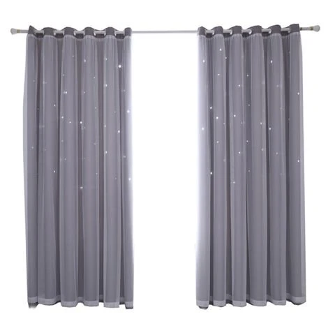 HAPPYSHOPPING Rideau En Etoile Creuse, Tissu De Rideau Occultant Complet En Fil Double Couche De Dentelle, Gris 1 M * 2 M Deux Pieces 1 HAPPYSHOPPING Rideau En Etoile Creuse, Tissu De Rideau Occultant Complet En Fil Double Couche De Dentelle, Gris 1 M * 2 M Deux Pieces