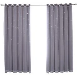 HAPPYSHOPPING Rideau En Etoile Creuse, Tissu De Rideau Occultant Complet En Fil Double Couche De Dentelle, Gris 1 M * 2 M Deux Pieces 7 HAPPYSHOPPING Rideau En Etoile Creuse, Tissu De Rideau Occultant Complet En Fil Double Couche De Dentelle, Gris 1 M * 2 M Deux Pieces -Rideau et tringle Soldes 2024 28767858 3