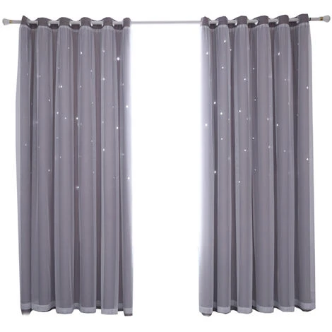 HAPPYSHOPPING Rideau En Etoile Creuse, Tissu De Rideau Occultant Complet En Fil Double Couche De Dentelle, Gris 1 M * 2 M Deux Pieces 3 HAPPYSHOPPING Rideau En Etoile Creuse, Tissu De Rideau Occultant Complet En Fil Double Couche De Dentelle, Gris 1 M * 2 M Deux Pieces – Image 3