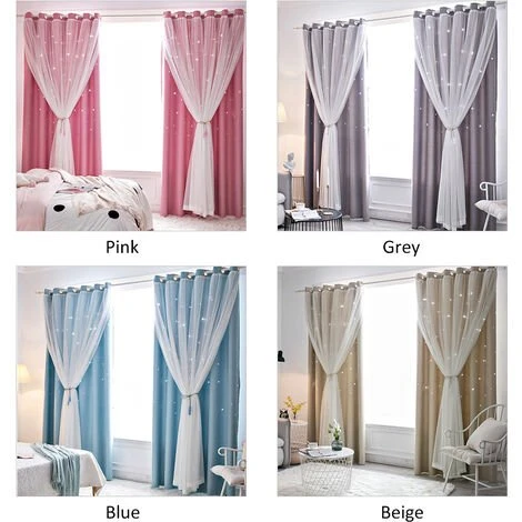 HAPPYSHOPPING Rideau En Etoile Creuse, Tissu De Rideau Occultant Complet En Fil Double Couche De Dentelle, Gris 1 M * 2 M Deux Pieces 4 HAPPYSHOPPING Rideau En Etoile Creuse, Tissu De Rideau Occultant Complet En Fil Double Couche De Dentelle, Gris 1 M * 2 M Deux Pieces – Image 4