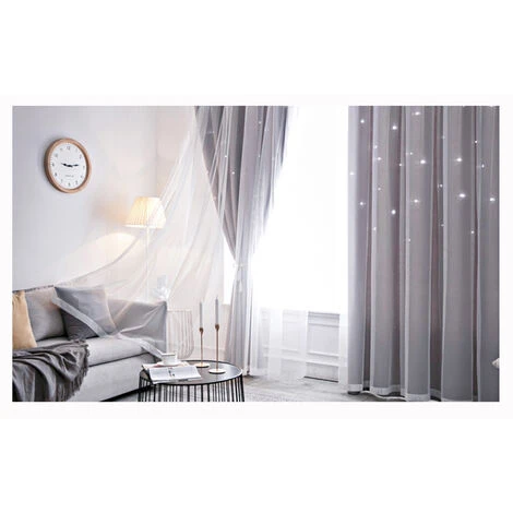 HAPPYSHOPPING Rideau En Etoile Creuse, Tissu De Rideau Occultant Complet En Fil Double Couche De Dentelle, Gris 1 M * 2 M Deux Pieces 5 HAPPYSHOPPING Rideau En Etoile Creuse, Tissu De Rideau Occultant Complet En Fil Double Couche De Dentelle, Gris 1 M * 2 M Deux Pieces – Image 5