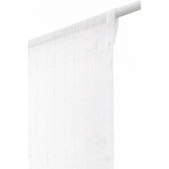 RIDEAUDISCOUNT Vitrage 70 X 210 Cm Passe Tringle Effet Lin Imprimé Fines Rayures Verticales Fil Lurex Argenté Blanc - Blanc
