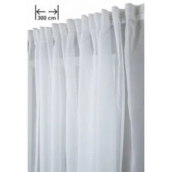 RIDEAUDISCOUNT Voilage 300 X 160 Cm à Galon Fronceur Grande Largeur Lisse Transparent Uni Blanc - Blanc