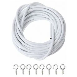 ZENGKEI Fil De Rideau 4 Yeux 4 Crochets Net Tringles à Rideaux, Fil De Cordon Net E Plastique Recouvert De Plastique Blanc Vêtements Suspendus Simples Vêtements De Rideau De Douche 5 Mètres