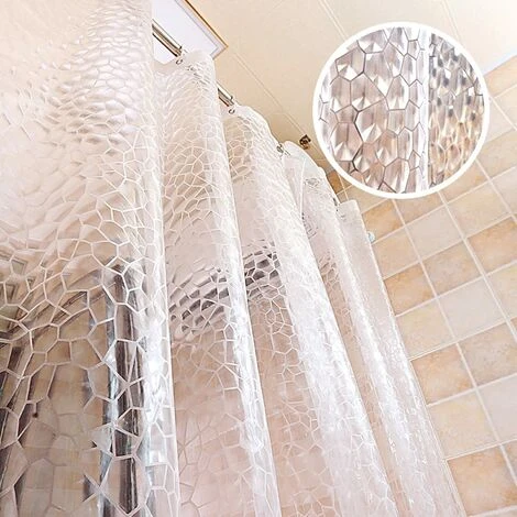 FAVSON Rideau De Douche Transparent, 180x200cm 3D Rideau Douche Salle De Bain PEVA Anti-moisissure Antibactérien Imperméable Lavable Avec 12 Anneaux Crochets Pour Baignoire, Sans PVC 2 FAVSON Rideau De Douche Transparent, 180x200cm 3D Rideau Douche Salle De Bain PEVA Anti-moisissure Antibactérien Imperméable Lavable Avec 12 Anneaux Crochets Pour Baignoire, Sans PVC – Image 2